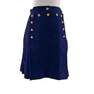 Ralph Lauren Vintage Pleated Skirt 4 Button Front Sailor Navy Blue Corset Tie